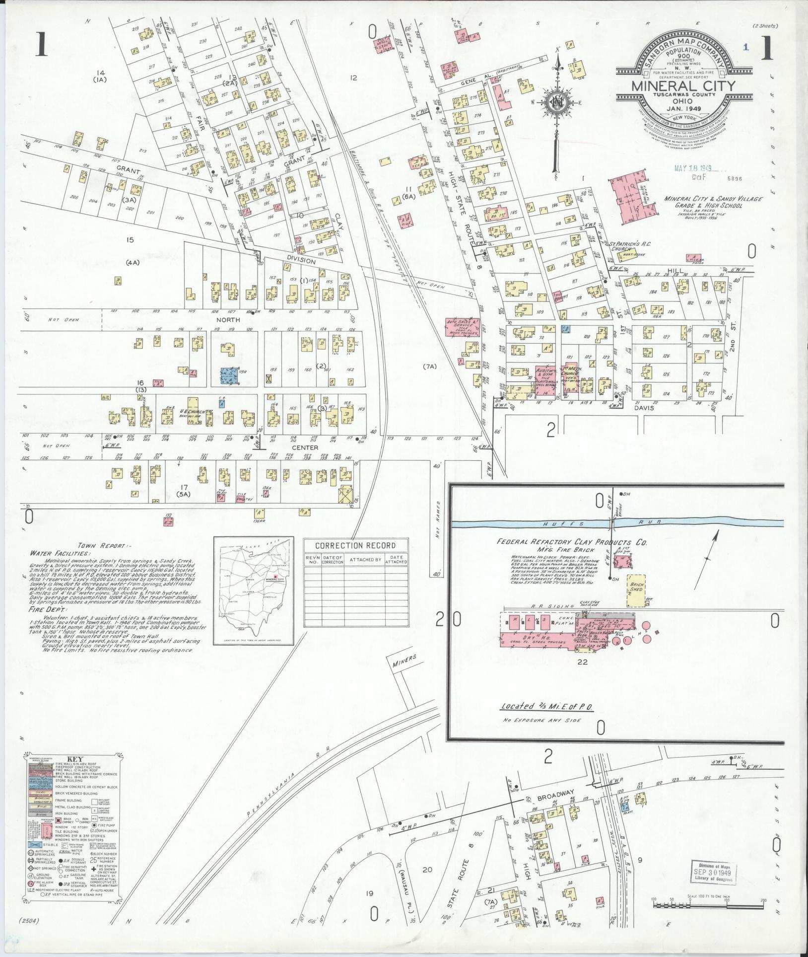 Sanborn Fire Insurance Map from Mineral City, Tuscarawas County, Ohio (1949), Sheet #0001 - Complete Map Set gallery image, historic Sanborn map, vintage wall art, Ohio Ohio
