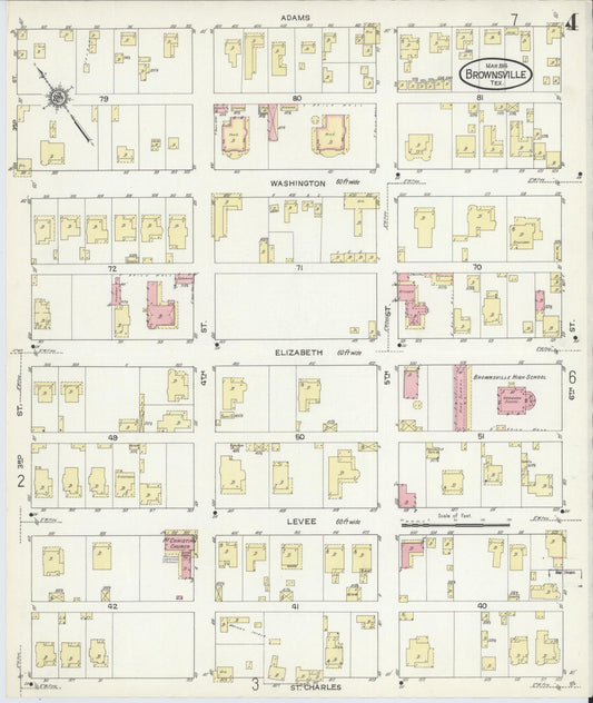 Sanborn Fire Insurance Map from Brownsville, Cameron County, Texas (1914), Sheet #0004 - Historic Sanborn Fire Insurance Map Print, vintage old map wall art, antique decor, genealogy gift, Texas Texas map