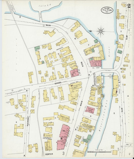 Sanborn Fire Insurance Map from Tilton, Belknap County, New Hampshire (1899), Sheet #0002 - Historic Sanborn Fire Insurance Map Print, vintage old map wall art, antique decor, genealogy gift, New Hampshire New Hampshire map