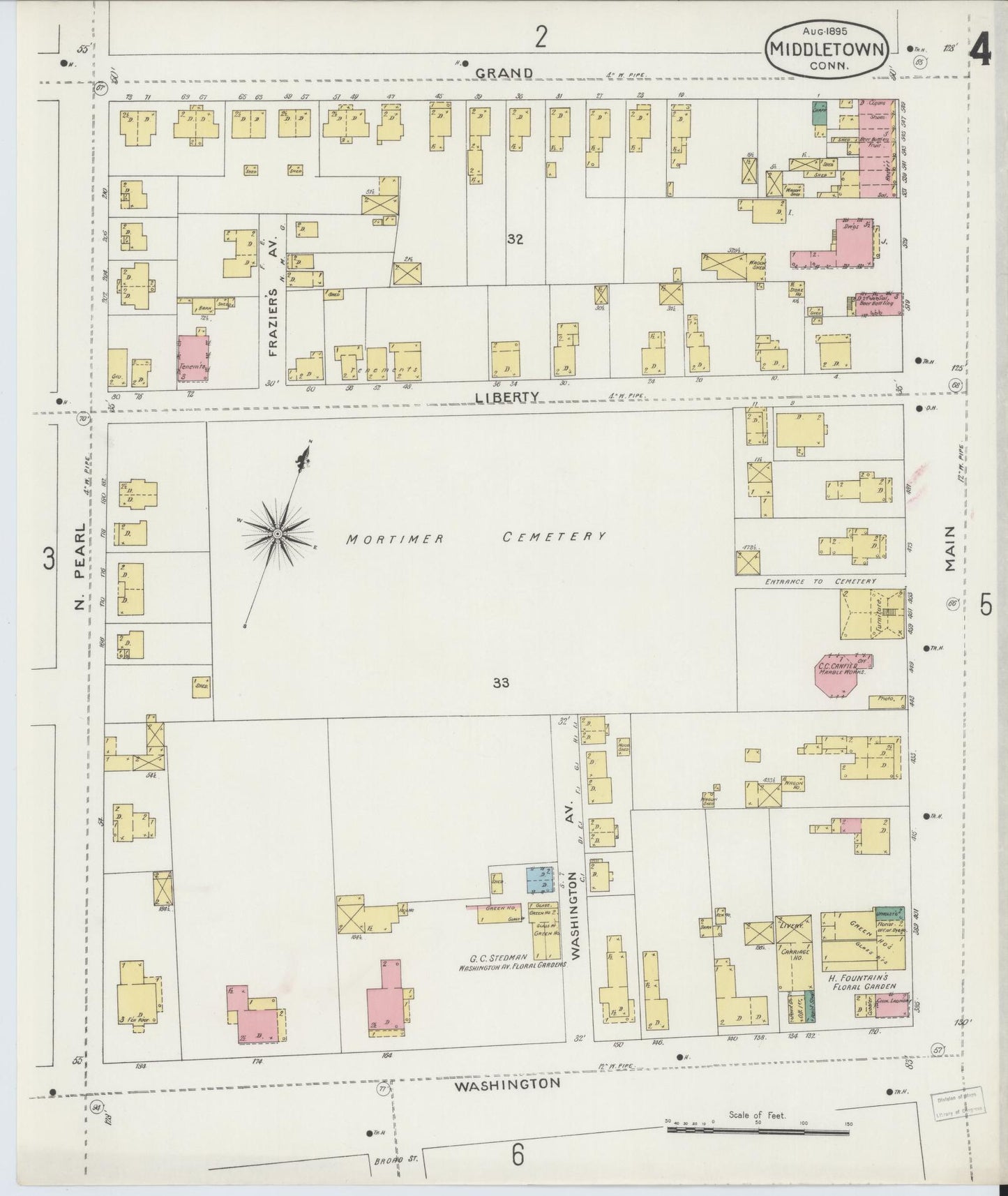 Sanborn Fire Insurance Map from Middletown, Middlesex County, Connecticut (1895), Sheet #0004 - Historic Sanborn Fire Insurance Map Print, vintage old map wall art, antique decor, genealogy gift, Connecticut Connecticut map