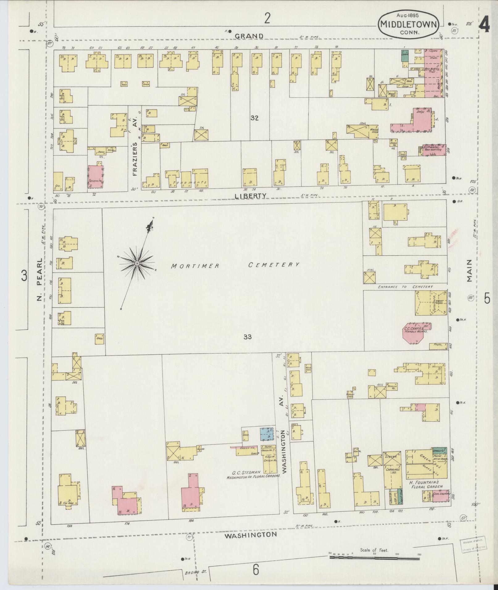 Sanborn Fire Insurance Map from Middletown, Middlesex County, Connecticut (1895), Sheet #0004 - Historic Sanborn Fire Insurance Map Print, vintage old map wall art, antique decor, genealogy gift, Connecticut Connecticut map