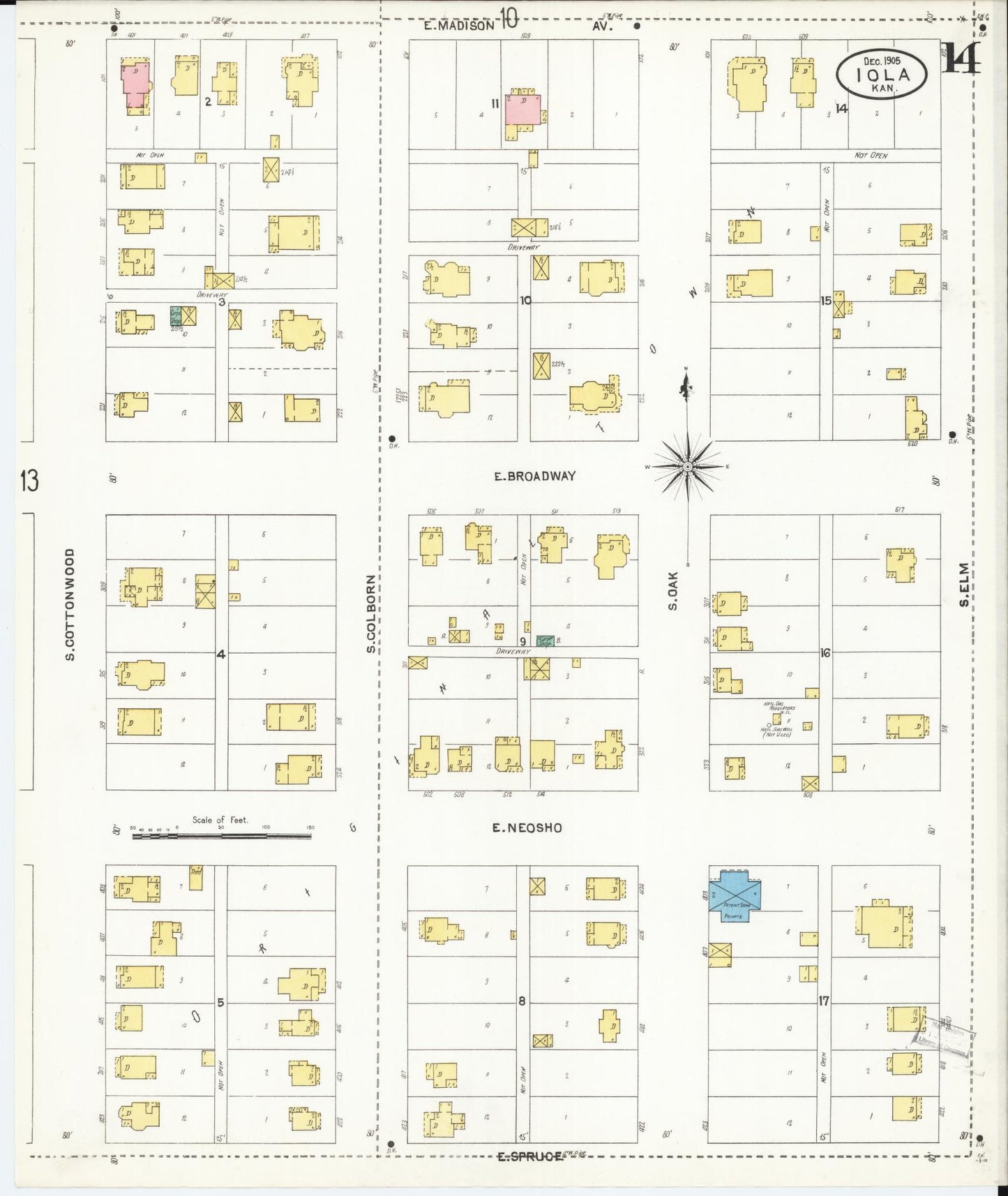 Sanborn Fire Insurance Map from Iola, Allen County, Kansas (1905), Sheet #0014 - Complete Map Set gallery image, historic Sanborn map, vintage wall art, Kansas Kansas