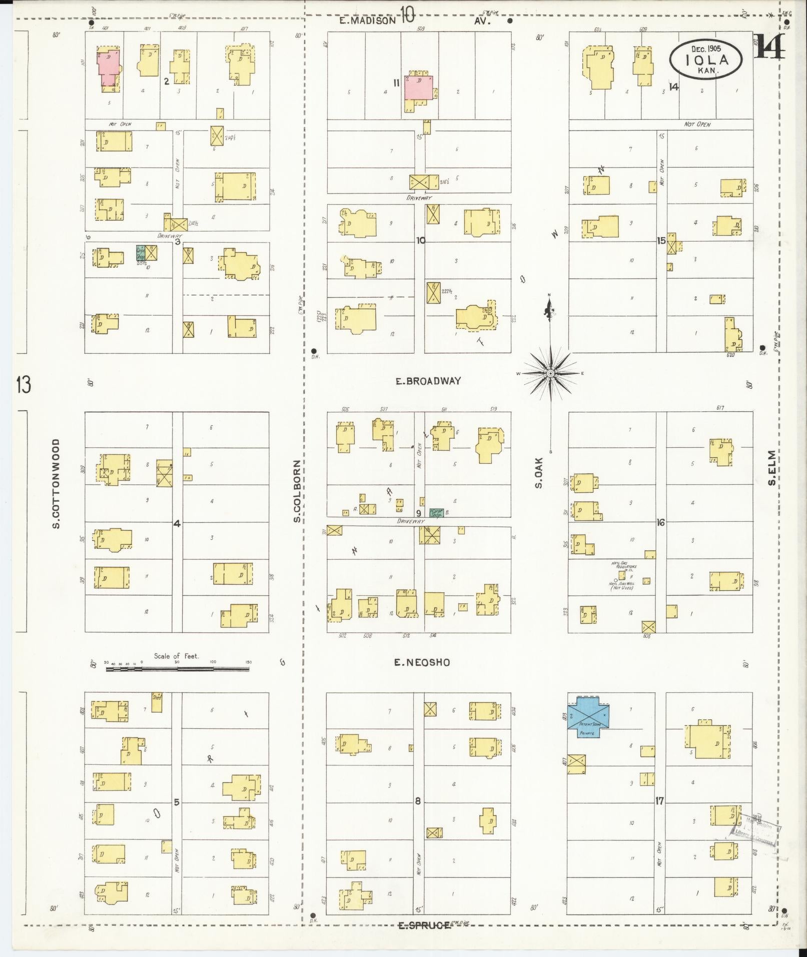 Sanborn Fire Insurance Map from Iola, Allen County, Kansas (1905), Sheet #0014 - Complete Map Set gallery image, historic Sanborn map, vintage wall art, Kansas Kansas