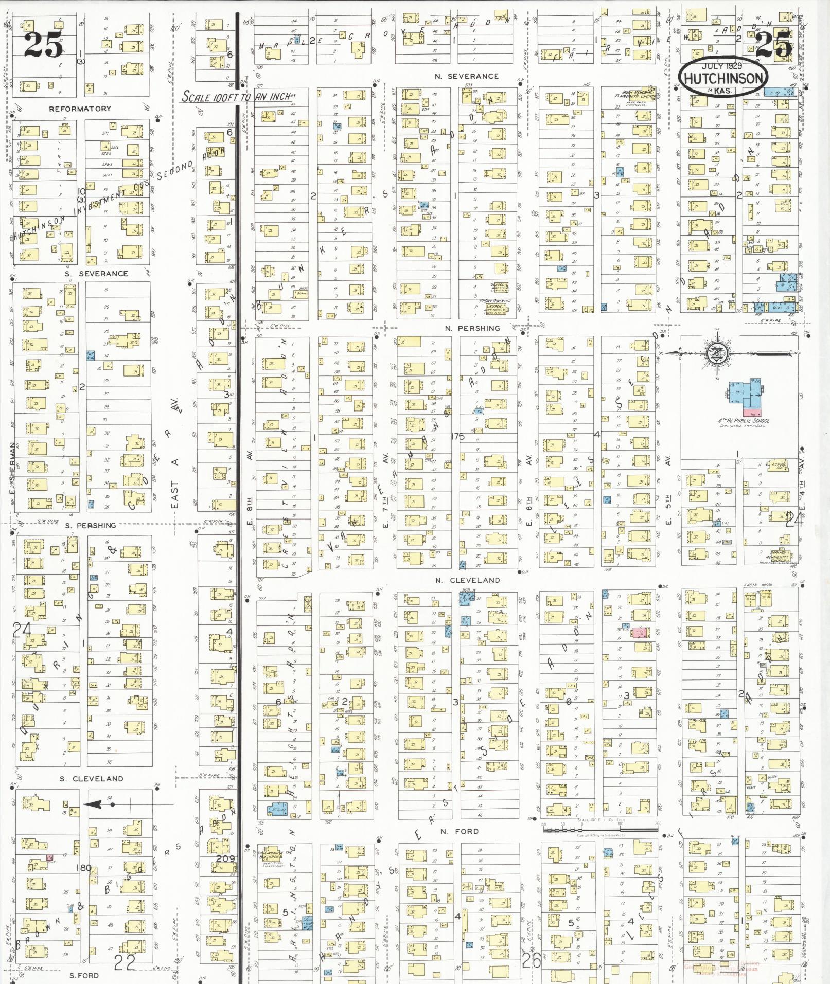 Sanborn Fire Insurance Map from Hutchinson, Reno County, Kansas (1929), Sheet #0026 - Complete Map Set gallery image, historic Sanborn map, vintage wall art, Kansas Kansas