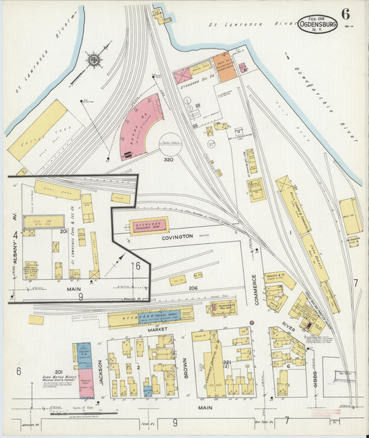 Sanborn Fire Insurance Map from Ogdensburg, St. Lawrence County, New York (1918), Sheet #0006 - Historic Sanborn Fire Insurance Map Print, vintage old map wall art, antique decor, genealogy gift, New York New York map