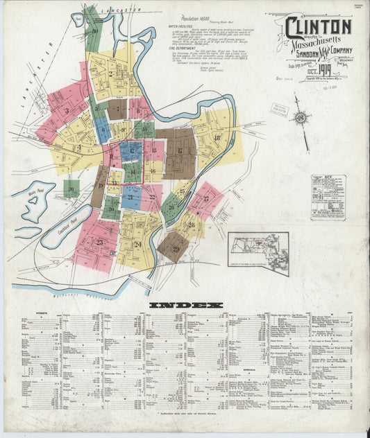 Sanborn Fire Insurance Map from Clinton, Worcester County, Massachusetts. (1919) – Historic Sanborn Fire Insurance Map Print