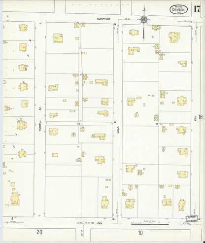 Sanborn Fire Insurance Map from Denton, Denton County, Texas (1912), Sheet #0017 - Historic Sanborn Fire Insurance Map Print, vintage old map wall art, antique decor, genealogy gift, Texas Texas map
