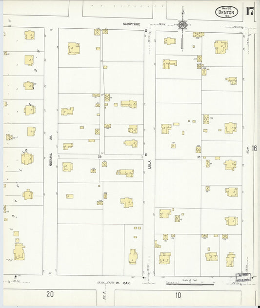 Sanborn Fire Insurance Map from Denton, Denton County, Texas (1912), Sheet #0017 - Historic Sanborn Fire Insurance Map Print, vintage old map wall art, antique decor, genealogy gift, Texas Texas map