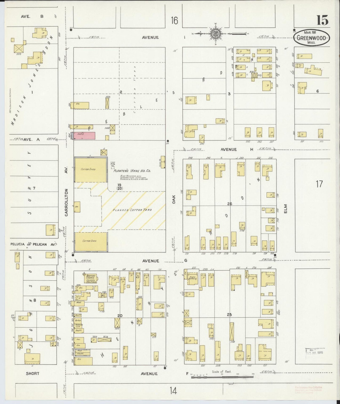 Sanborn Fire Insurance Map from Greenwood, Leflore County, Mississippi (1911), Sheet #0015 - Historic Sanborn Fire Insurance Map Print, vintage old map wall art, antique decor, genealogy gift, Mississippi Mississippi map
