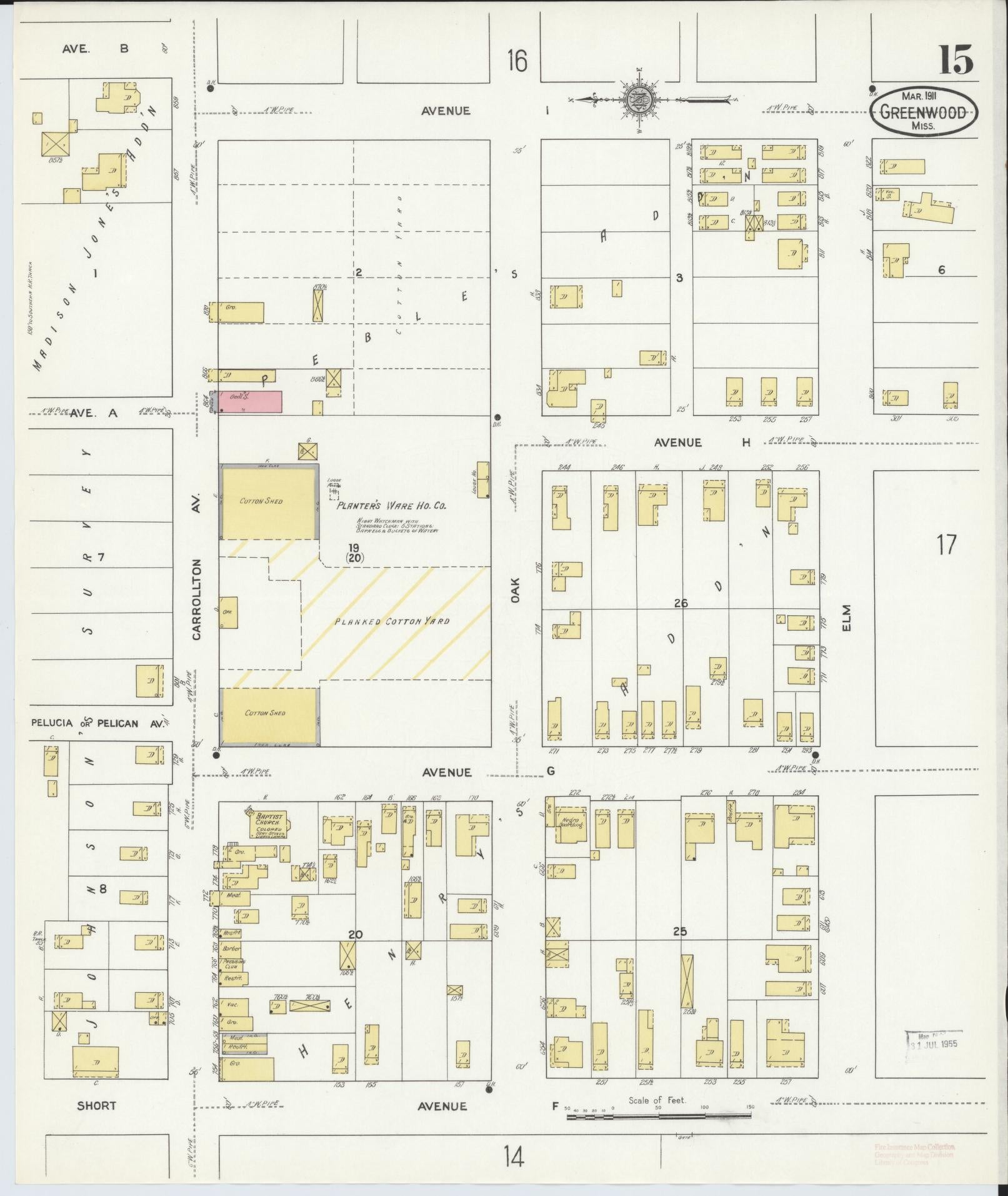 Sanborn Fire Insurance Map from Greenwood, Leflore County, Mississippi (1911), Sheet #0015 - Historic Sanborn Fire Insurance Map Print, vintage old map wall art, antique decor, genealogy gift, Mississippi Mississippi map
