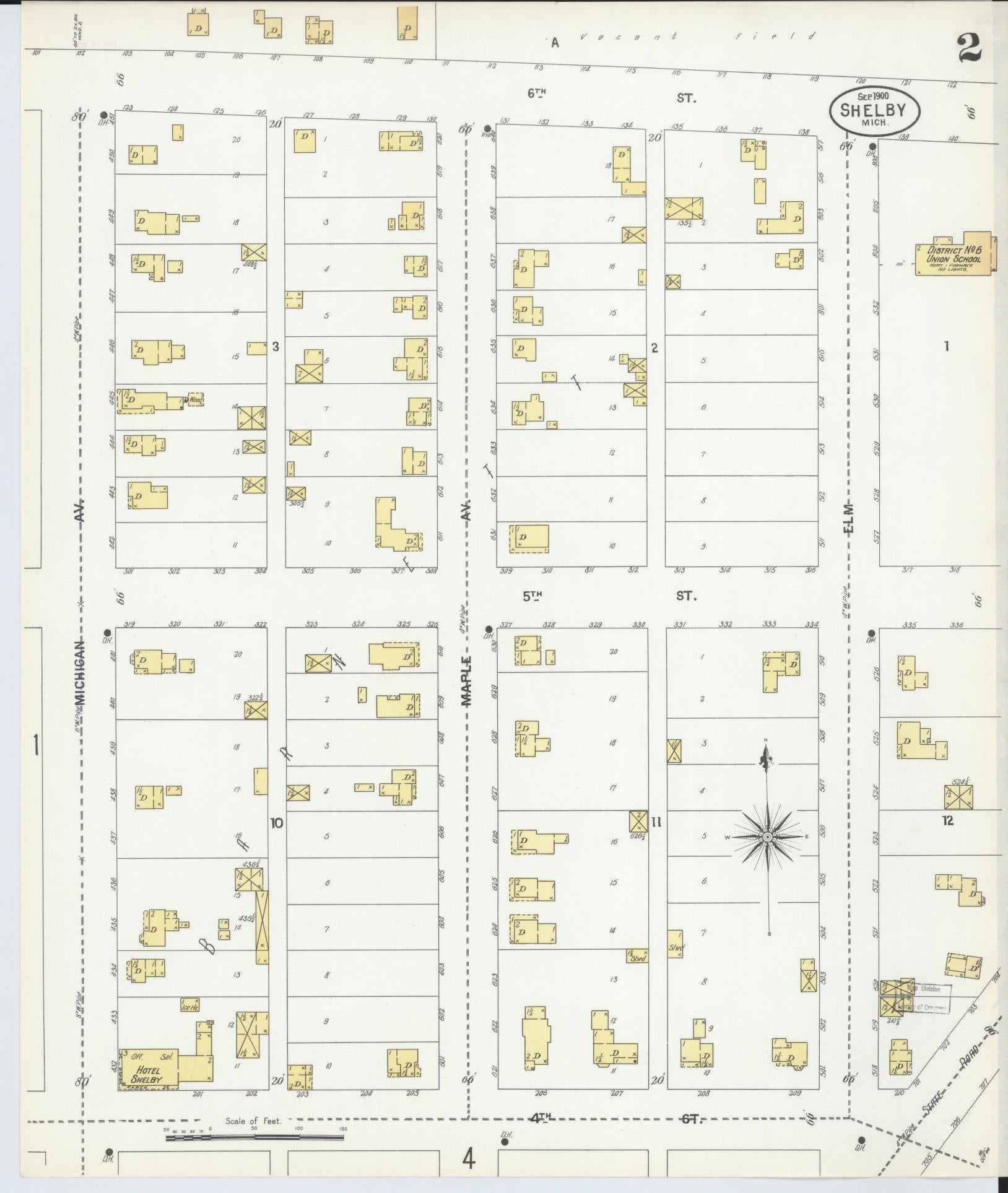 Sanborn Fire Insurance Map from Shelby, Oceana County, Michigan (1900), Sheet #0002 - Historic Sanborn Fire Insurance Map Print, vintage old map wall art, antique decor, genealogy gift, Michigan Michigan map