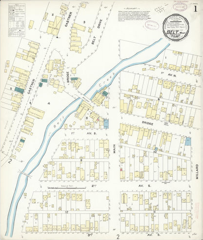 Sanborn Fire Insurance Map from Belt, Cascade County, Montana (1897), Sheet #0001 - Complete Map Set gallery image, historic Sanborn map, vintage wall art, Montana Montana