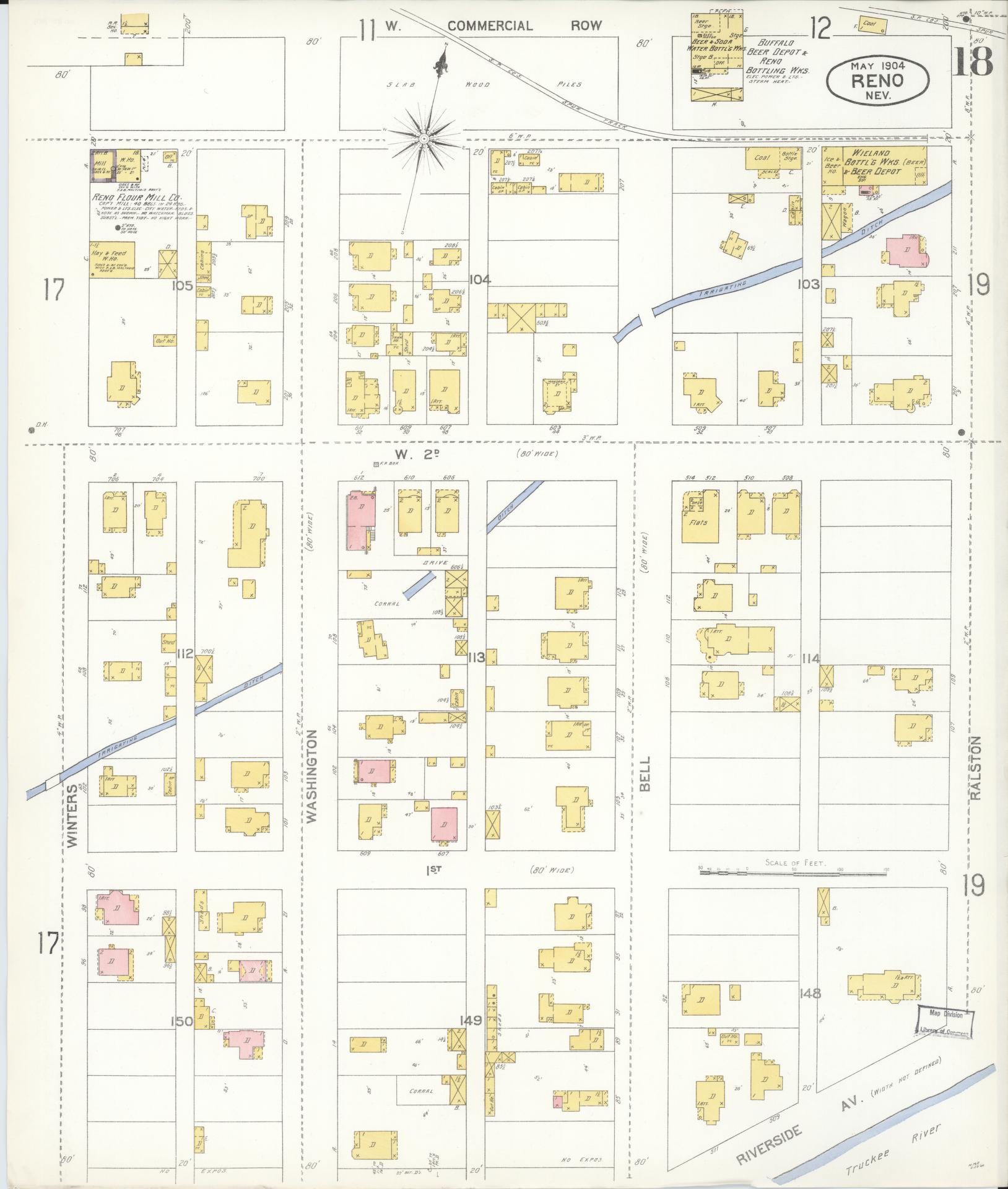 Sanborn Fire Insurance Map from Reno, Washoe County, Nevada (1904), Sheet #0018 - Complete Map Set gallery image, historic Sanborn map, vintage wall art, Nevada Nevada