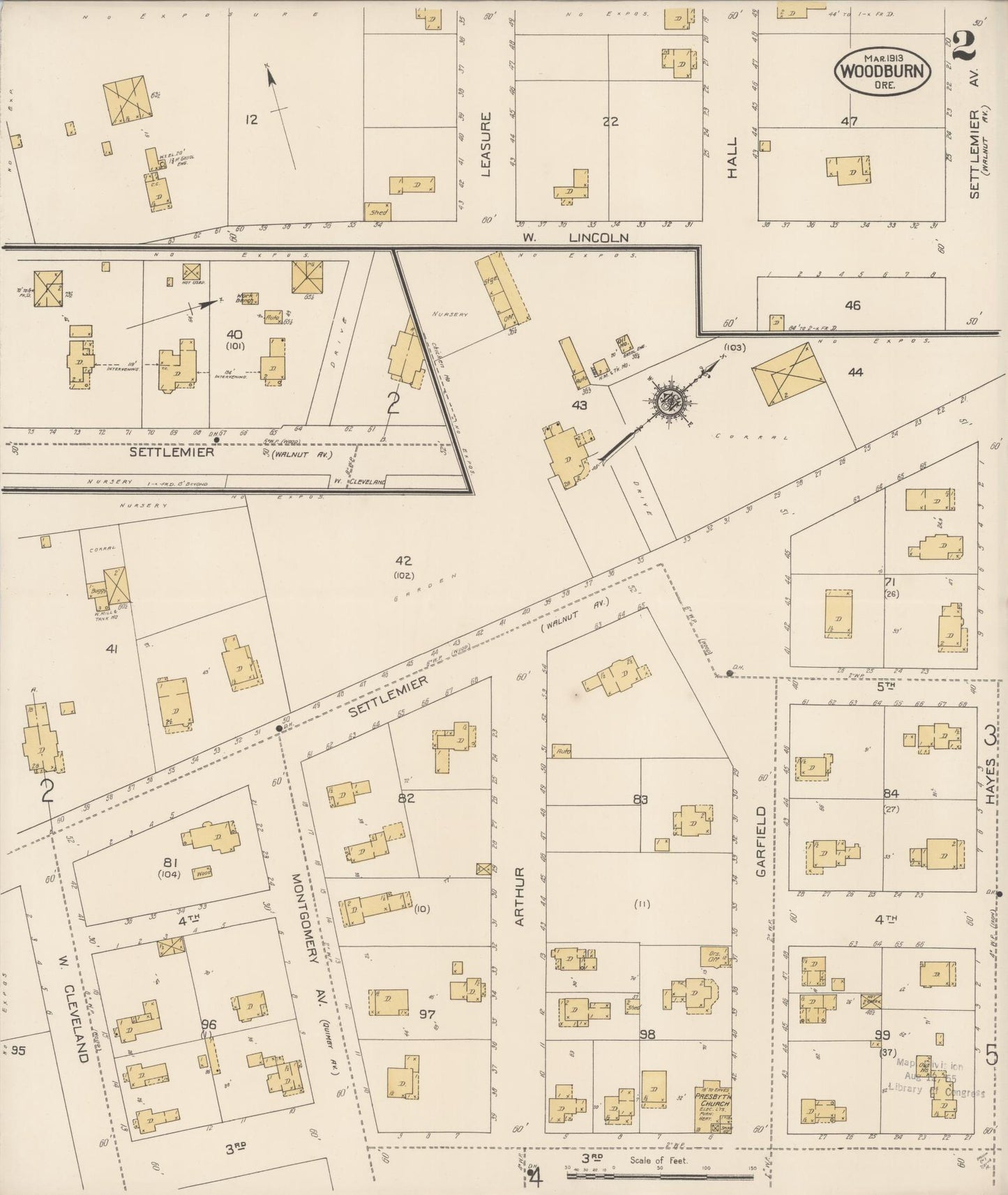 Sanborn Fire Insurance Map from Woodburn, Marion County, Oregon (1913), Sheet #0002 - Complete Map Set gallery image, historic Sanborn map, vintage wall art, Oregon Oregon