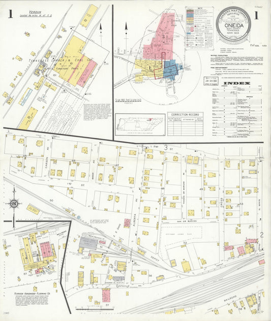 Sanborn Fire Insurance Map from Oneida, Scott County, Tennessee (1933), Sheet #0001 - Historic Sanborn Fire Insurance Map Print, vintage old map wall art, antique decor, genealogy gift, Tennessee Tennessee map