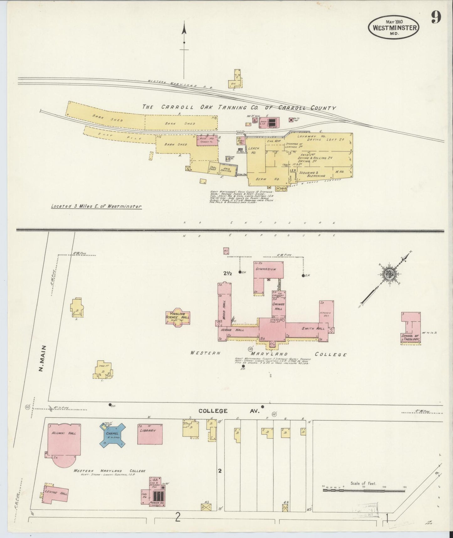 Sanborn Fire Insurance Map from Westminster, Carroll County, Maryland (1910), Sheet #0009 - Historic Sanborn Fire Insurance Map Print, vintage old map wall art