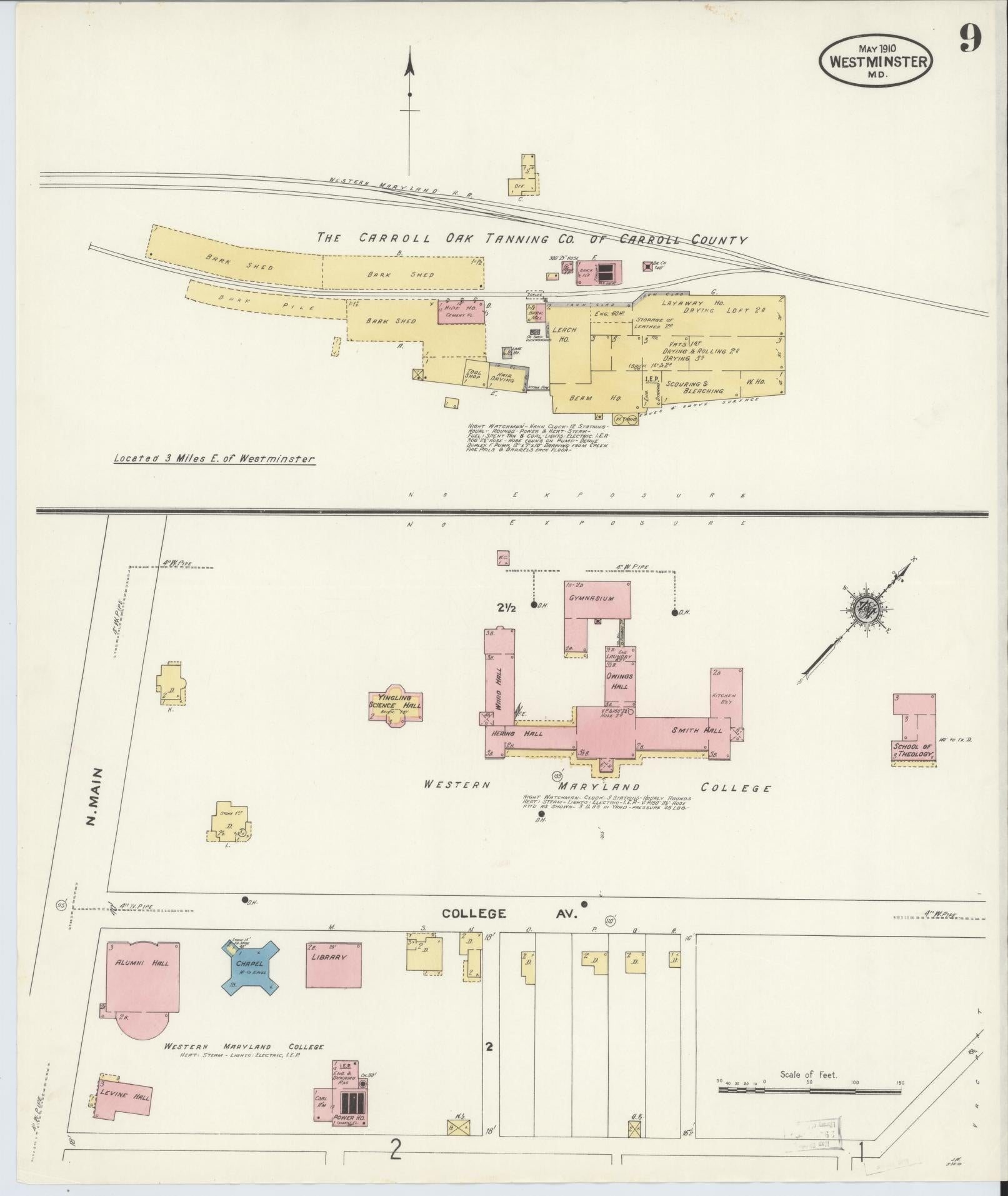 Sanborn Fire Insurance Map from Westminster, Carroll County, Maryland (1910), Sheet #0009 - Historic Sanborn Fire Insurance Map Print, vintage old map wall art