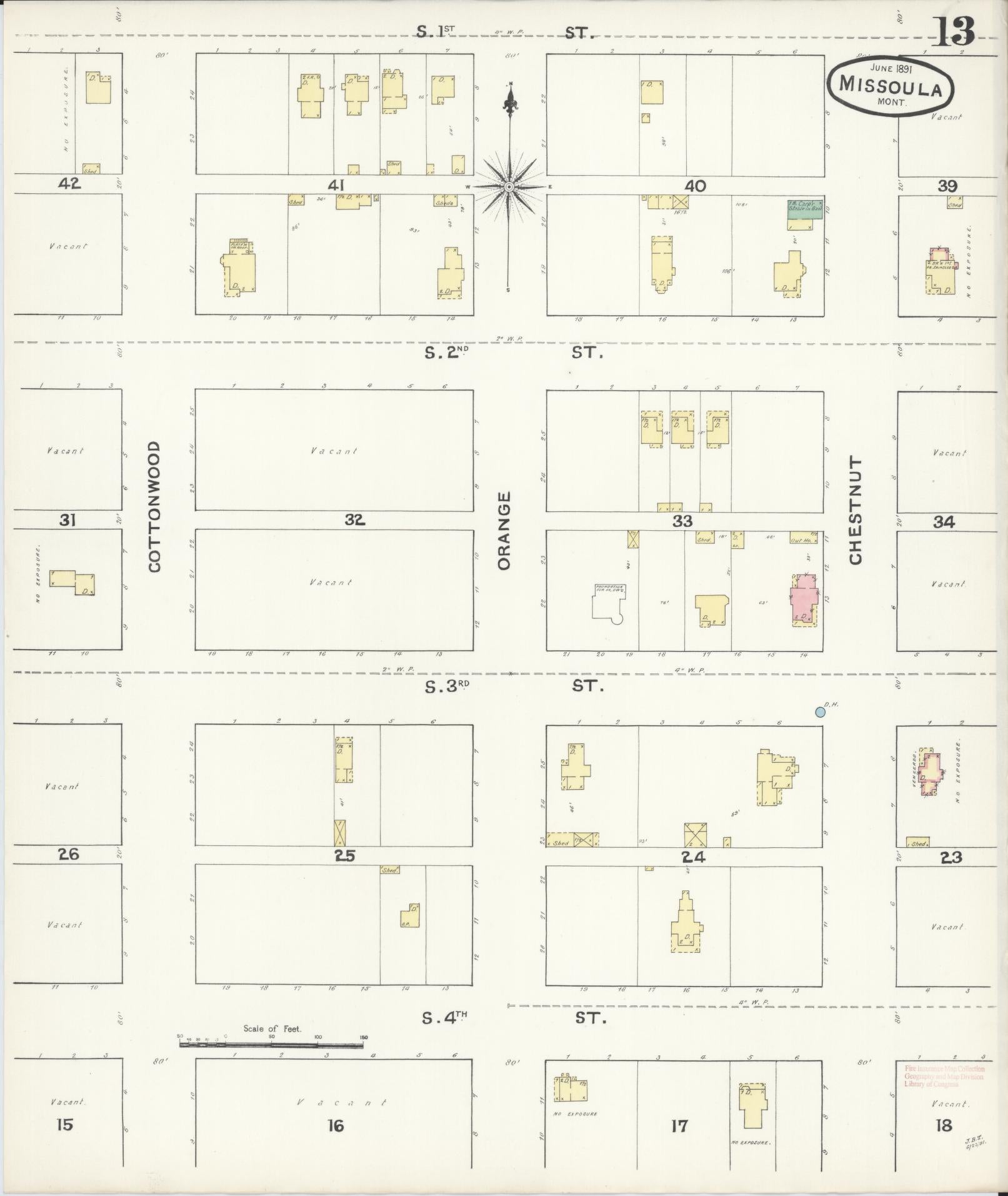 Sanborn Fire Insurance Map from Missoula, Missoula County, Montana (1891), Sheet #0013 - Historic Sanborn Fire Insurance Map Print, vintage old map wall art, antique decor, genealogy gift, Montana Montana map