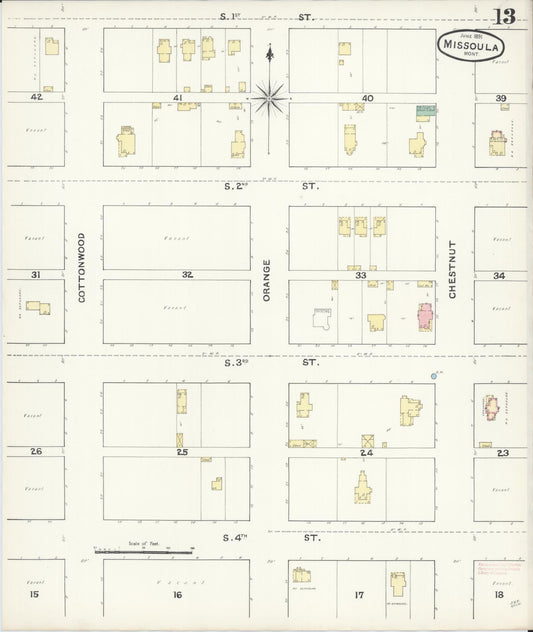 Sanborn Fire Insurance Map from Missoula, Missoula County, Montana (1891), Sheet #0013 - Historic Sanborn Fire Insurance Map Print, vintage old map wall art, antique decor, genealogy gift, Montana Montana map