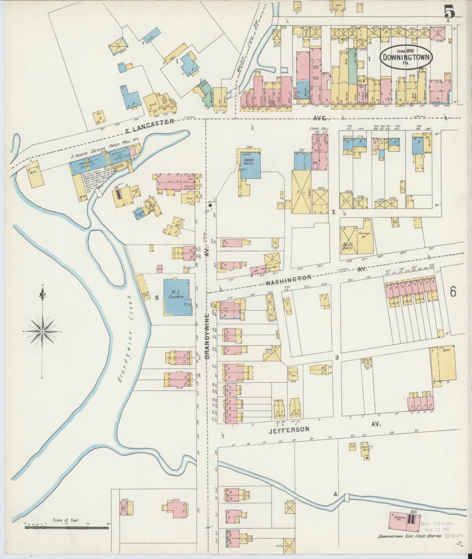 Sanborn Fire Insurance Map from Downingtown, Chester County, Pennsylvania (1898), Sheet #0005 - Historic Sanborn Fire Insurance Map Print, vintage old map wall art, antique decor, genealogy gift, Pennsylvania Pennsylvania map