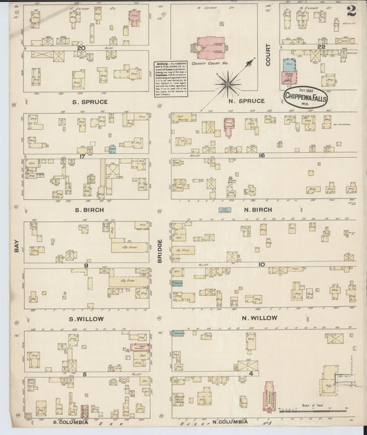 Sanborn Fire Insurance Map from Chippewa Falls, Chippewa County, Wisconsin (1883), Sheet #0002 - Historic Sanborn Fire Insurance Map Print, vintage old map wall art, antique decor, genealogy gift, Wisconsin Wisconsin map