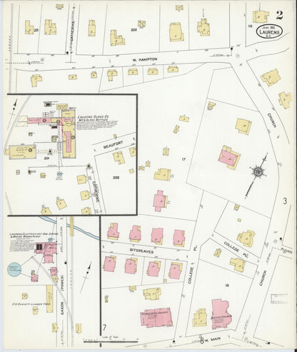 Sanborn Fire Insurance Map from Laurens, Laurens County, South Carolina (1912), Sheet #0002 - Complete Map Set gallery image, historic Sanborn map, vintage wall art, South Carolina South Carolina