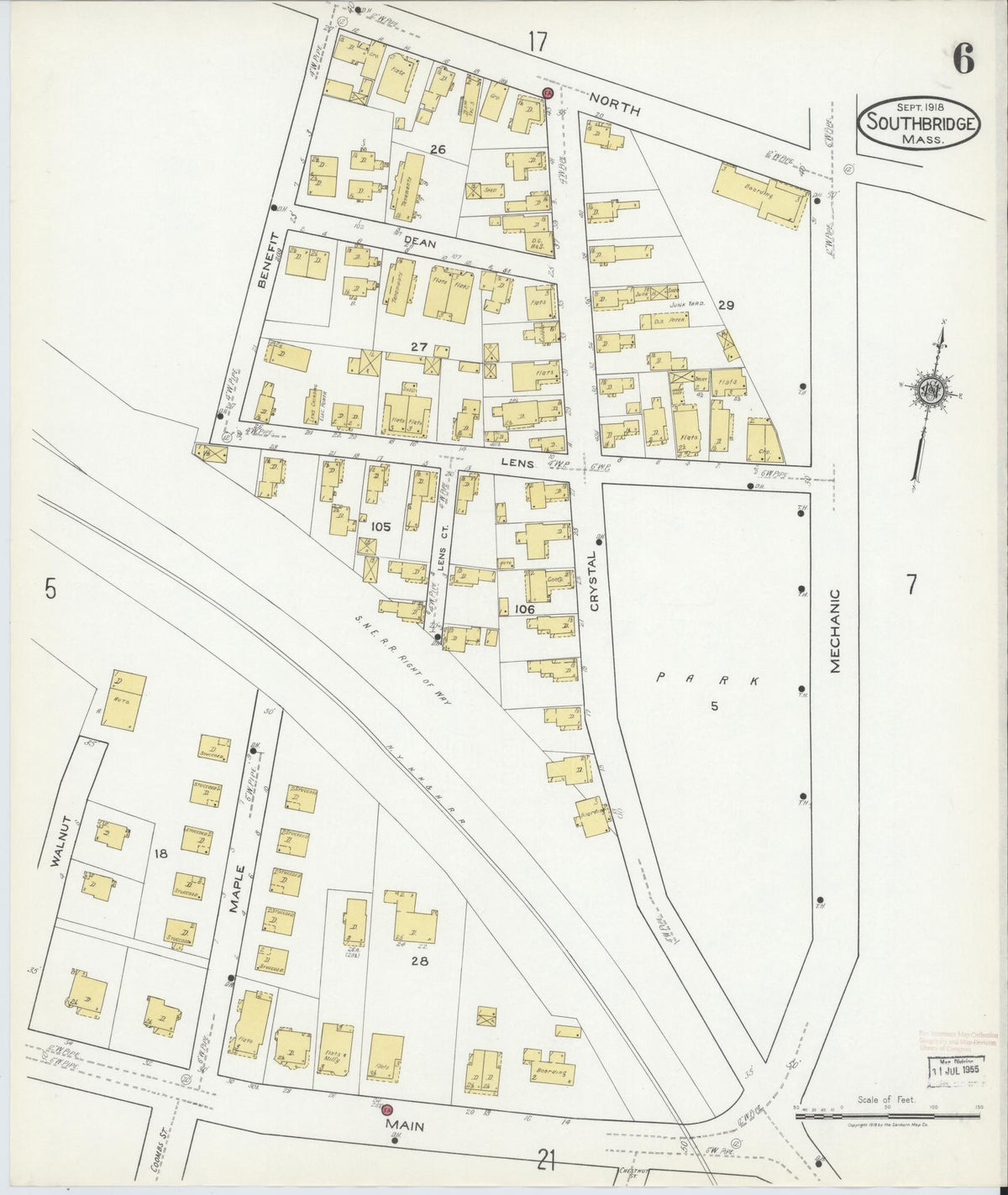 Sanborn Fire Insurance Map from Southbridge, Worcester County, Massachusetts (1918), Sheet #0006 - Complete Map Set gallery image, historic Sanborn map, vintage wall art, Massachusetts Massachusetts
