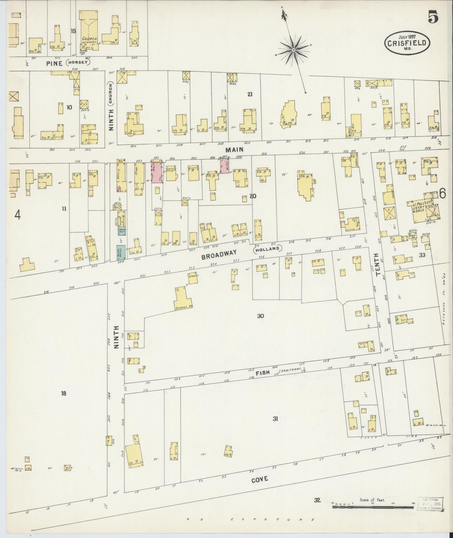 Sanborn Fire Insurance Map from Crisfield, Somerset County, Maryland (1897), Sheet #0005 - Historic Sanborn Fire Insurance Map Print, vintage old map wall art, antique decor, genealogy gift, Maryland Maryland map