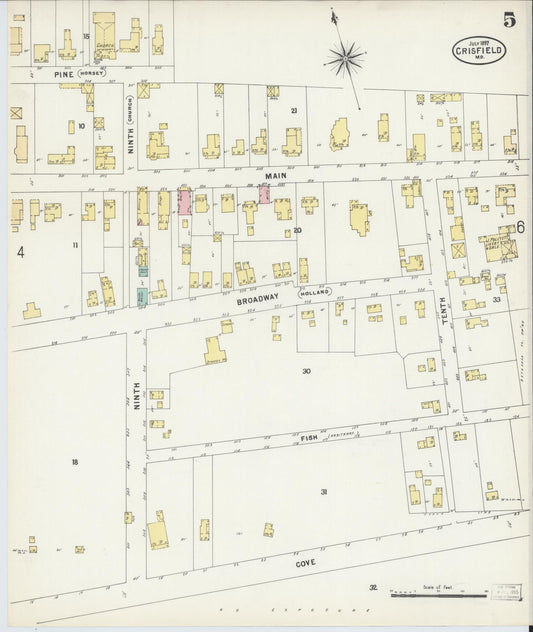Sanborn Fire Insurance Map from Crisfield, Somerset County, Maryland (1897), Sheet #0005 - Historic Sanborn Fire Insurance Map Print, vintage old map wall art, antique decor, genealogy gift, Maryland Maryland map