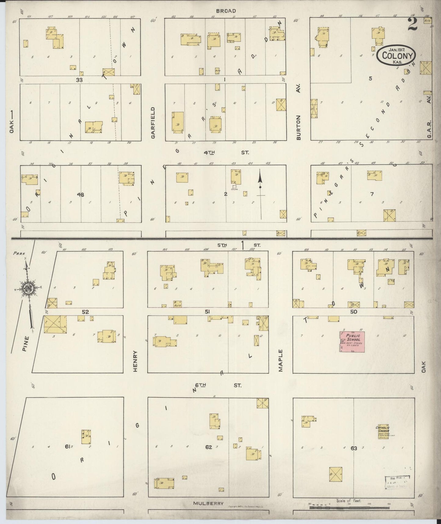 Sanborn Fire Insurance Map from Colony, Anderson County, Kansas (1917), Sheet #0002 - Historic Sanborn Fire Insurance Map Print, vintage old map wall art, antique decor, genealogy gift, Kansas Kansas map