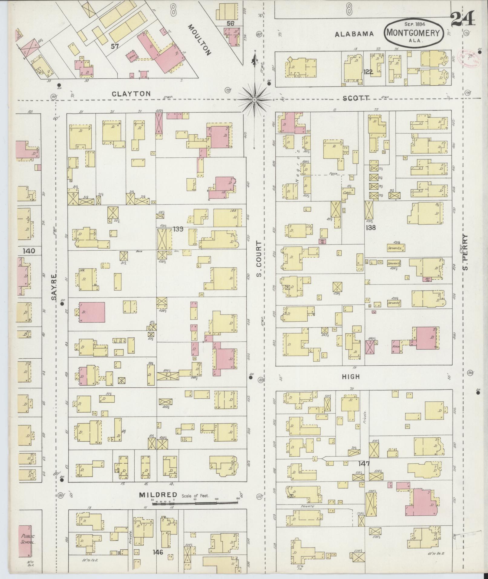 Sanborn Fire Insurance Map from Montgomery, Montgomery County, Alabama (1894), Sheet #0024 - Historic Sanborn Fire Insurance Map Print, vintage old map wall art, antique decor, genealogy gift, Alabama Alabama map