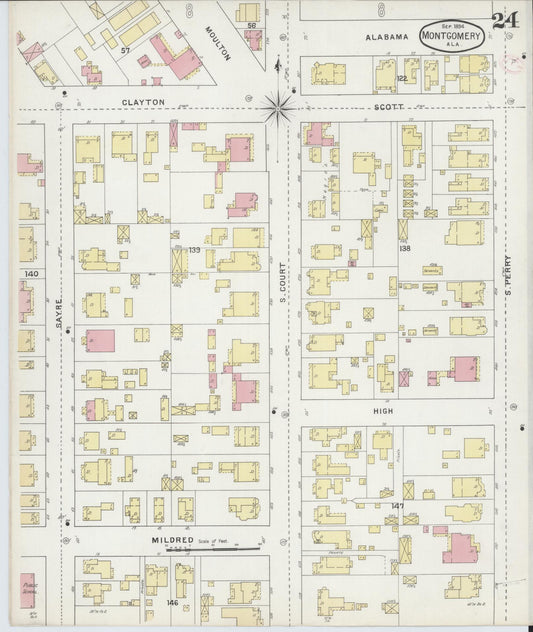 Sanborn Fire Insurance Map from Montgomery, Montgomery County, Alabama (1894), Sheet #0024 - Historic Sanborn Fire Insurance Map Print, vintage old map wall art, antique decor, genealogy gift, Alabama Alabama map