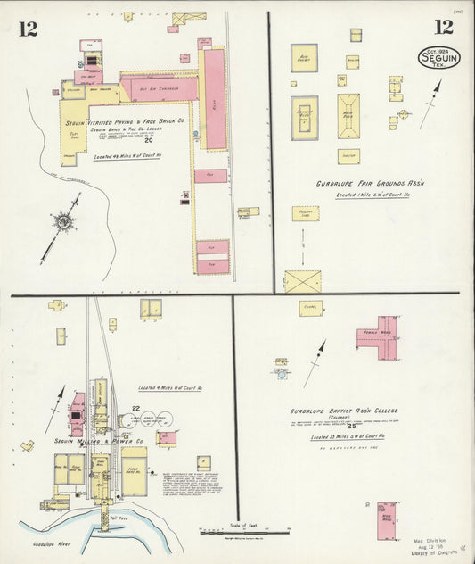 Sanborn Fire Insurance Map from Seguin, Guadalupe County, Texas (1924), Sheet #0012 - Historic Sanborn Fire Insurance Map Print, vintage old map wall art, antique decor, genealogy gift, Texas Texas map