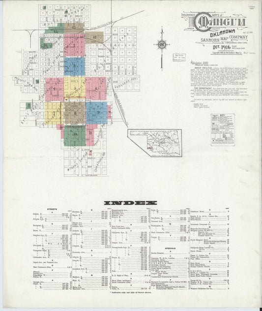 Sanborn Fire Insurance Map from Mangum, Greer County, Oklahoma (1916), Sheet #0001 - Historic Sanborn Fire Insurance Map Print, vintage old map wall art, antique decor, genealogy gift, Oklahoma Oklahoma map