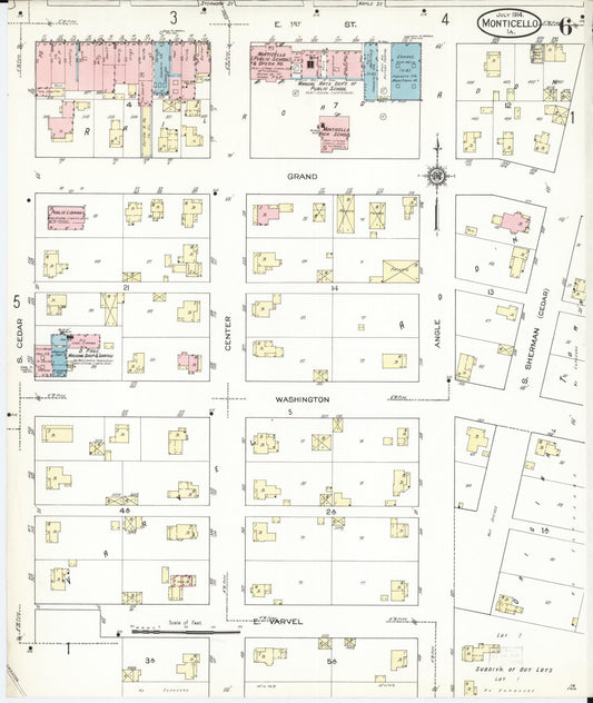 Sanborn Fire Insurance Map from Monticello, Jones County, Iowa (1914), Sheet #0006 - Historic Sanborn Fire Insurance Map Print, vintage old map wall art