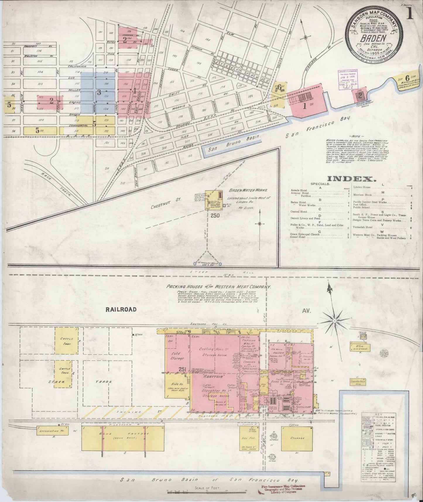Sanborn Fire Insurance Map from Baden, San Mateo County, California (1905), Sheet #0001 - Historic Sanborn Fire Insurance Map Print, vintage old map wall art, antique decor, genealogy gift, California California map