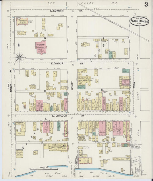 Sanborn Fire Insurance Map from Fergus Falls, Otter Tail County, Minnesota (1890), Sheet #0003 - Historic Sanborn Fire Insurance Map Print, vintage old map wall art, antique decor, genealogy gift, Minnesota Minnesota map