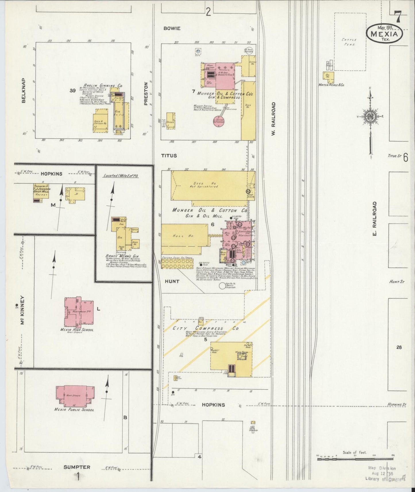 Sanborn Fire Insurance Map from Mexia, Limestone County, Texas (1911), Sheet #0007 - Historic Sanborn Fire Insurance Map Print, vintage old map wall art, antique decor, genealogy gift, Texas Texas map