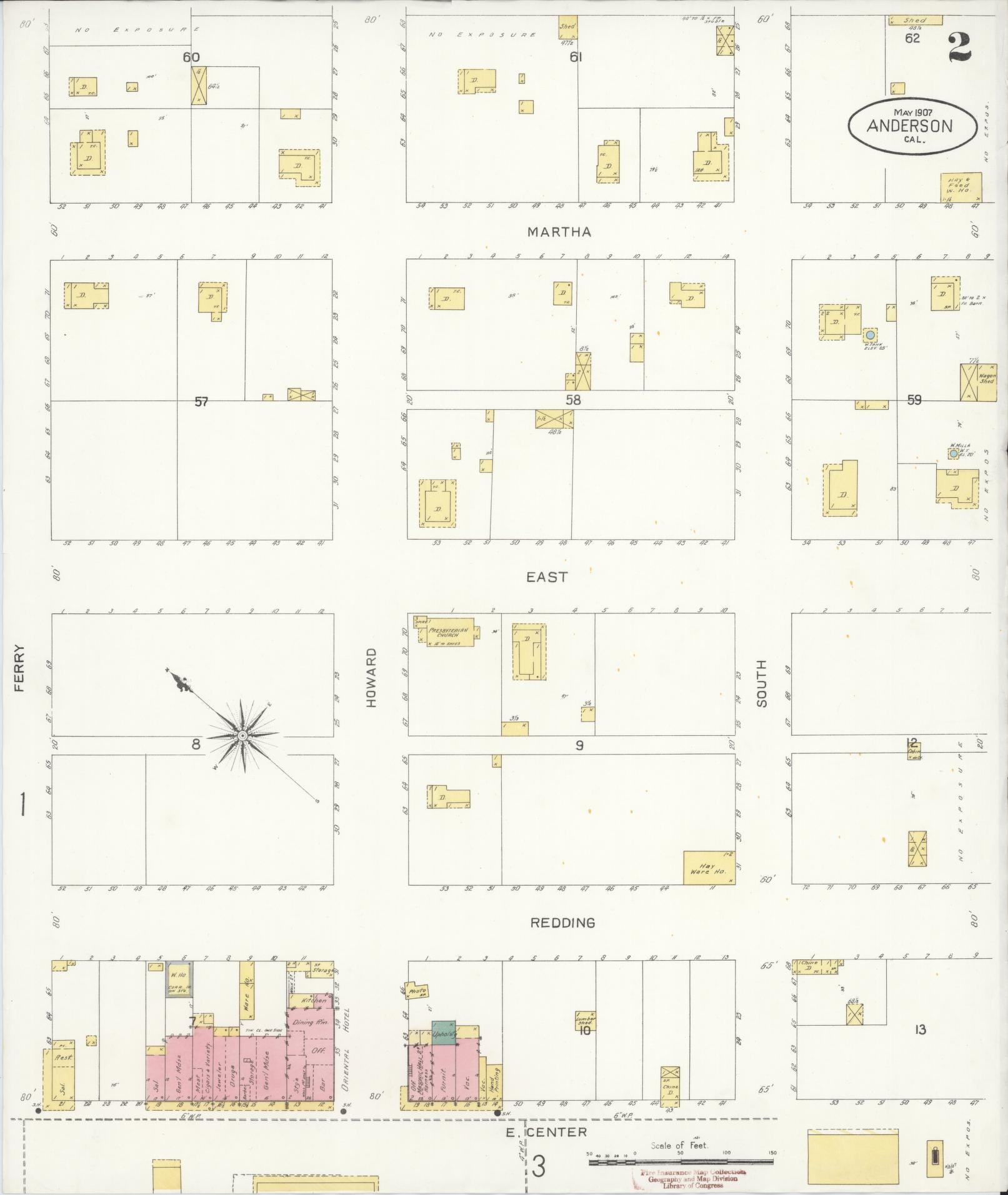 Sanborn Fire Insurance Map from Anderson, Shasta County, California (1907), Sheet #0002 - Historic Sanborn Fire Insurance Map Print, vintage old map wall art, antique decor, genealogy gift, California California map