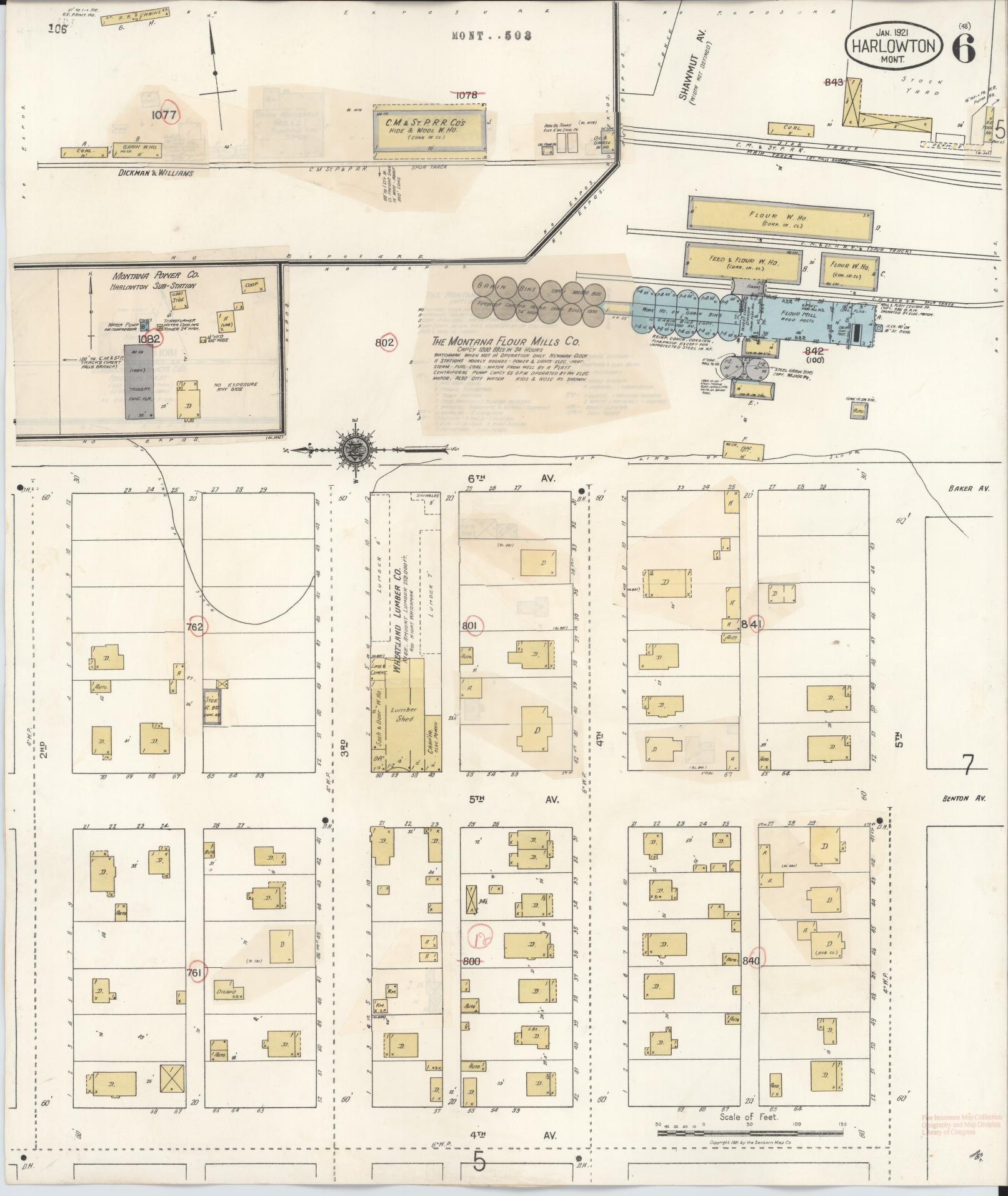 Sanborn Fire Insurance Map from Harlowton, Wheatland County, Montana (1943), Sheet #0006 - Complete Map Set gallery image, historic Sanborn map, vintage wall art, Montana Montana