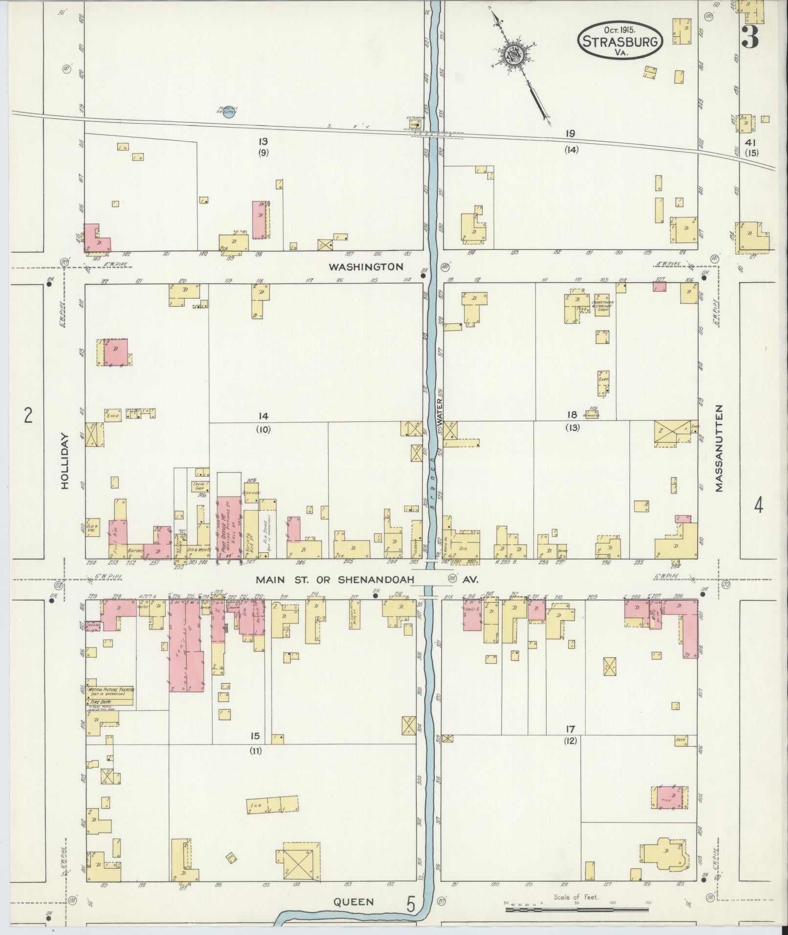 Sanborn Fire Insurance Map from Strasburg, Shenandoah County, Virginia (1915), Sheet #0003 - Historic Sanborn Fire Insurance Map Print, vintage old map wall art, antique decor, genealogy gift, Virginia Virginia map