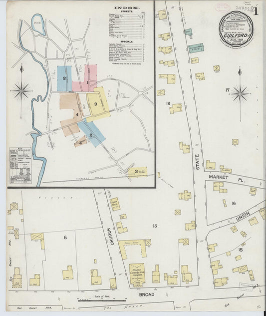 Sanborn Fire Insurance Map from Guilford, New Haven County, Connecticut (1889), Sheet #0001 - Complete Map Set gallery image, historic Sanborn map, vintage wall art, Connecticut Connecticut