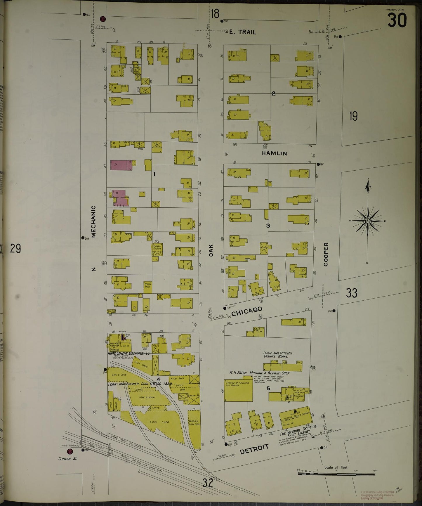 Sanborn Fire Insurance Map from Jackson, Jackson County, Michigan (1907), Sheet #0030 - Complete Map Set gallery image, historic Sanborn map, vintage wall art, Michigan Michigan