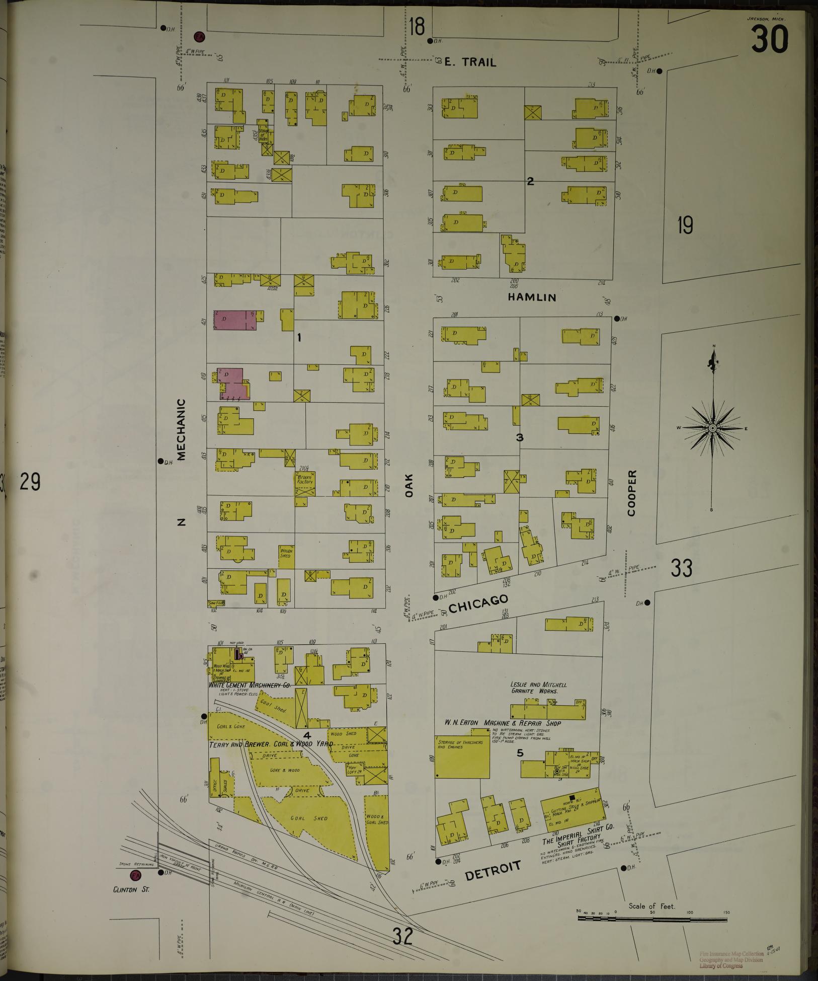 Sanborn Fire Insurance Map from Jackson, Jackson County, Michigan (1907), Sheet #0030 - Complete Map Set gallery image, historic Sanborn map, vintage wall art, Michigan Michigan