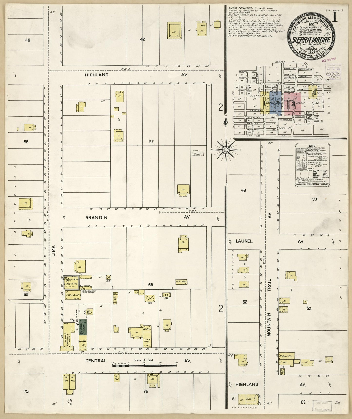 Sanborn Fire Insurance Map from Sierra Madre, Los Angeles County, California. (1908) – Historic Sanborn Fire Insurance Map Print