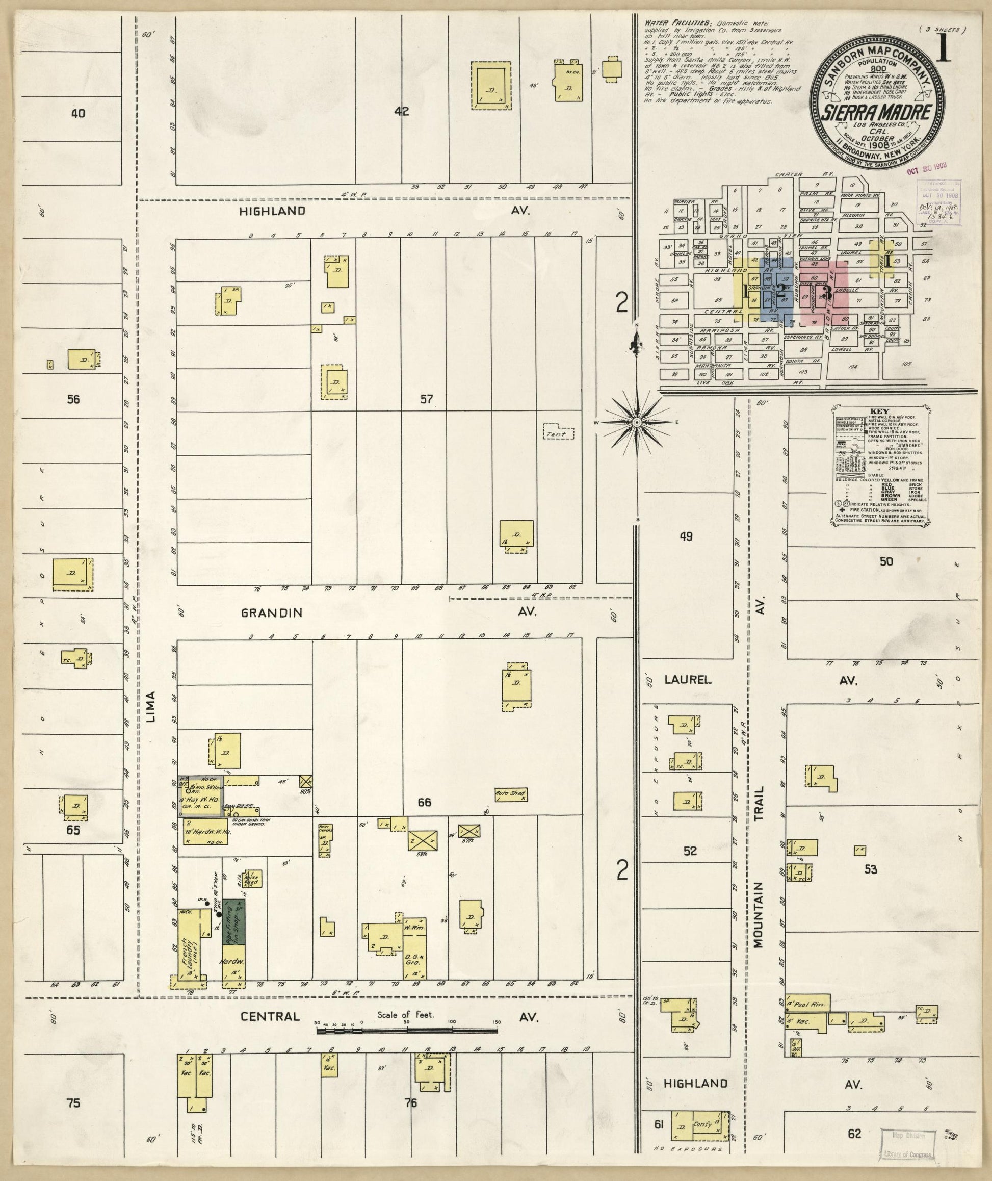 Sanborn Fire Insurance Map from Sierra Madre, Los Angeles County, California. (1908) – Historic Sanborn Fire Insurance Map Print