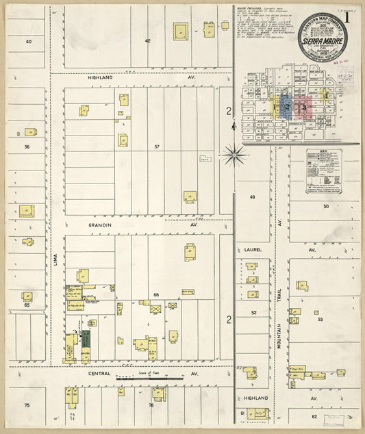 Sanborn Fire Insurance Map from Sierra Madre, Los Angeles County, California. (1908) – Historic Sanborn Fire Insurance Map Print