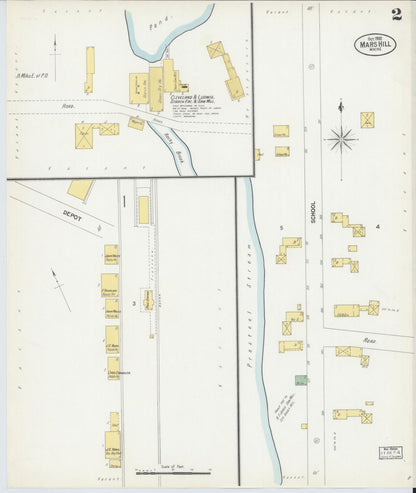 Sanborn Fire Insurance Map from Mars Hill, Aroostook County, Maine (1900), Sheet #0002 - Complete Map Set gallery image, historic Sanborn map, vintage wall art, Maine Maine