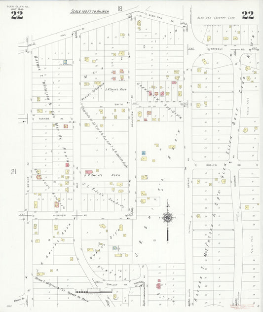 Sanborn Fire Insurance Map from Glen Ellyn, Du Page County, Illinois (1940), Sheet #0022 - Historic Sanborn Fire Insurance Map Print, vintage old map wall art, antique decor, genealogy gift, Illinois Illinois map