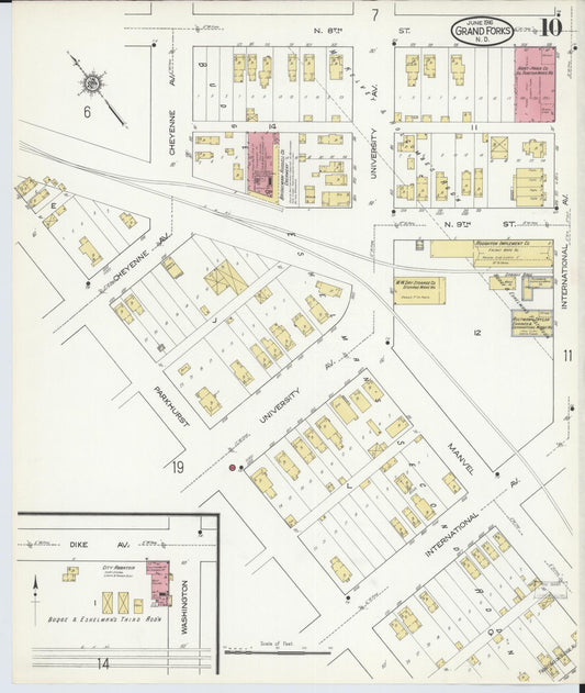Sanborn Fire Insurance Map from Grand Forks, Grand Forks County, North Dakota (1916), Sheet #0010 - Historic Sanborn Fire Insurance Map Print, vintage old map wall art, antique decor, genealogy gift, North Dakota North Dakota map